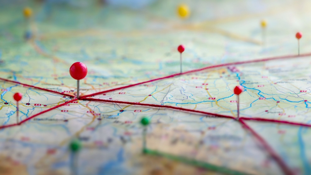 pins inserted on a map